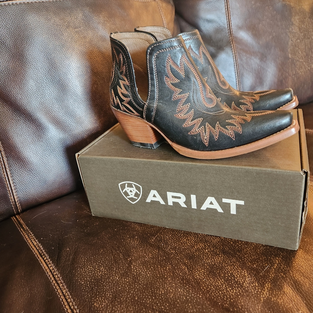 Ariat Black and Brown Western Ankle Boots